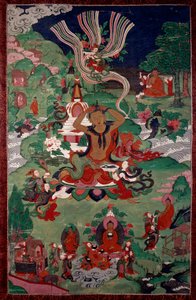 Episodi Buddhan elämästä: hiustenleikkaus. Kuvakudos. Pariisi, Guimetin museo, Aasian taiteen kansallinen museo tekijältä School Asian