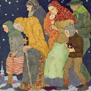 Kirkkoon meno jouluaattona, noin 1910, J.M. Dent  Sonsin julkaisemasta joulusta.