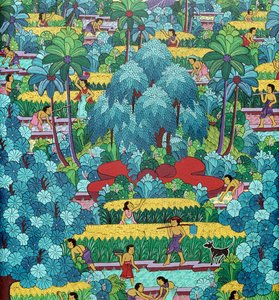 Perinteinen balilainen naiivi maalaus, Indonesia 20. vuosisata tekijältä School Balinese