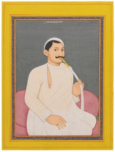 Istuva muotokuva Ram Chandra Lahirista, Cooch Bewarin Dewanista (1829 - 1842, n. 1840 (läpinäkymättömät pigmentit kullalla korostettuina paperilla) tekijältä School Bengali