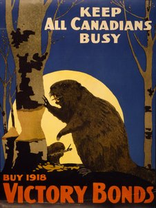 Pidä kaikki kanadalaiset kiireisinä: Osta 1918 Victory Bonds, n. 1918 (väri litho)
