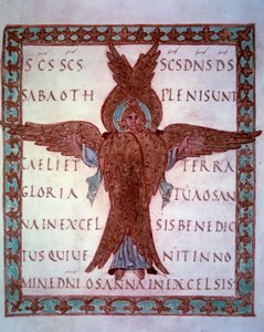 esitys pienoisserafiinista, joka on otettu Karolingien käsikirjoituksesta ”Sacramentaire de Drogon”, joka on tarkoitettu Drogonille, Kaarle Suuren pojalle. 9. vuosisadan Pariisi, B.N.