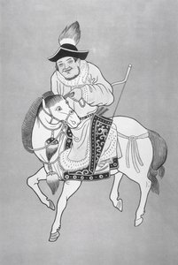 Mongolihevosjousimies kiinalaisen piirustuksen jälkeen (litho) tekijältä School Chinese
