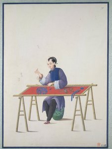 Nainen kirjonta, n.1800 (akvarelli paperille) tekijältä School Chinese