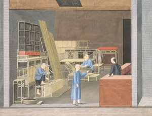 Bambuhuonekalukauppa (guassi ja akvarelli paperille) tekijältä School Chinese