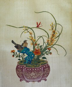 Kiinalainen taide: kukat ja linnut. 1700-luvun silkkimaalaus. Paris, B.N.