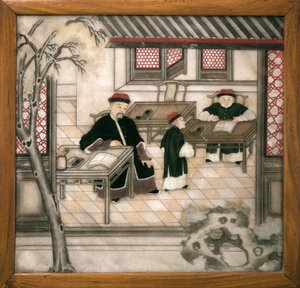 Koristeellinen marmorilevy, joka edustaa kirjaimia kaapissa. Maalattua marmoria, Qing-dynastia (1644-1911), kiinalaista taidetta. Musee d