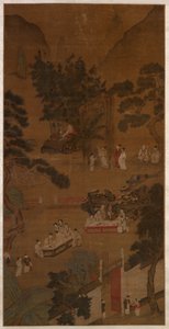Elegant Gathering in the Western Garden, n. 1600 (muste ja väri silkillä) tekijältä School Chinese
