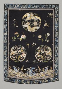 Riippuva, n. 1750-1800 (silkki brodeerattu (satiiniommel), luonnollinen ja synteettiset väriaineet) tekijältä School Chinese