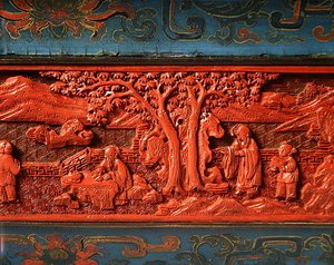 Jardiniere, Qianlongin kausi (1736-95) (lakattua puuta) (yksityiskohta kuvasta 272175) tekijältä School Chinese