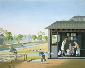Posliinin valmistus, Kiina, noin 1820 (guassi paperille). tekijältä School Chinese