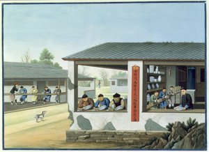 Posliinin valmistus, koristelu sinisellä (guassi ja akvarelli paperille) tekijältä School Chinese