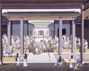 Pounding the Tea, n. 1800 (guassipiirrokset raskaalle alkuperäispaperille) tekijältä School Chinese