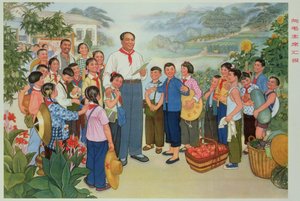 "Raportoimme sadostamme puheenjohtaja Maolle", Kiinan kulttuurivallankumouksen propagandajuliste. tekijältä School Chinese