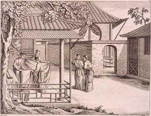 "Selling the Silk after it is Wove", Kiina, 1700-luvun loppu (puupiirros) tekijältä School Chinese