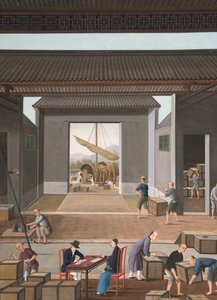 Teetuotanto, n. 1820 (bodycolor ja kultamaali silkille paperille levitettynä). tekijältä School Chinese