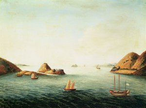 Näkymä Boca Tigris -joesta Pearl-joella, noin 1830 (öljy kankaalle). tekijältä School Chinese