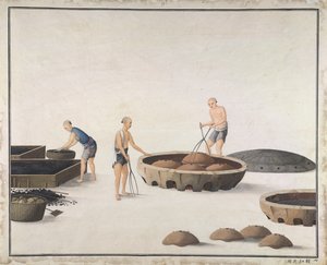 "Kun muotti muuttuu punaiseksi, ota se pois", valmistaa valurautaa Kiinassa, n. 1820 (akvarelli paperille) tekijältä School Chinese