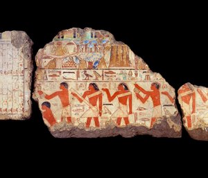 Muinaisen Egyptin taide: Maalauksia Metchetchin mastabasta: rituaalipappien seinämaalaus, 6. dynastia (n. 2350-2200). tekijältä School Egyptian