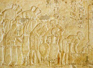 Muinainen Egypti, Seinien kaiverrus, Petosiriksen hauta, 300 eKr., Tunael Gebel, Viinin kerääminen ja pullottaminen (kuva) tekijältä School Egyptian