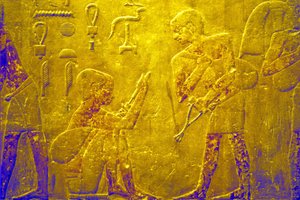 Muinainen Egypti, Seinien kaiverrus/maalaus, Mastaba/Ti-hauta, Saqqara, 5. dynastia, Tavaroiden kauppa torilla (kuva) tekijältä School Egyptian