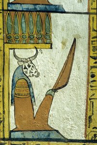 Muinainen Egypti, Seinämaalaus, Lehmän johtama alamaailman jumala, Sennedjemin hauta, Thebes, Deir el Medina tekijältä School Egyptian