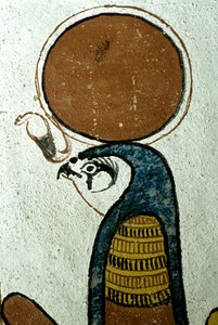 Muinainen Egypti, seinämaalaus, Horus, auringonjumala, auringon symboli, Sennedjemin hauta, Thebe, Deir el Medina tekijältä School Egyptian