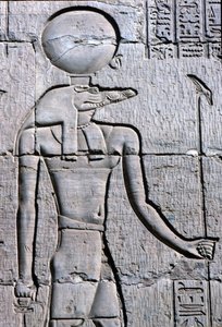 Muinainen Egypti, seinämaalaus/veistos, Sebek kantaa ankhia tekijältä School Egyptian