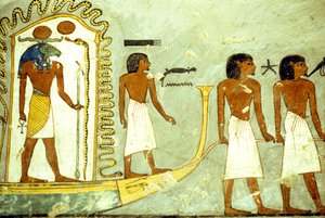 Muinainen Egypti, Seinämaalaus/kaiverrus, Matka manalan halki miesten vetämällä veneellä, Ramses I:n hauta, Thebe tekijältä School Egyptian
