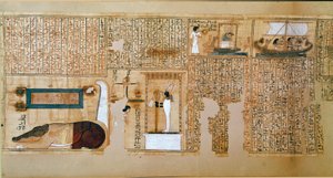 Egyptiläinen antiikki: fragmentti Kuolleiden kirjasta, Nebqedin papyrus. Yksityiskohta, joka edustaa sielujen painoa. 18. dynastia. 1400-1350 eaa. Pariisi, Louvre-museo tekijältä School Egyptian