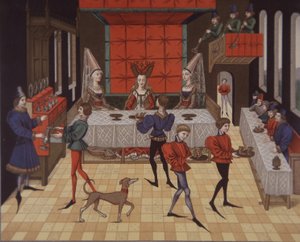 1400-luvun keskiaikaiset aristokraattiset naiset tarjoilivat illallisen (värilitho) tekijältä School English
