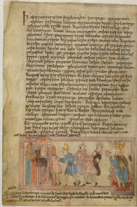 Cotton Claudius B. IV, f.58v Kohtaus anglosaksisesta oikeudesta, kuva (vellum) tekijältä School English