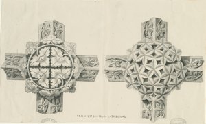 Lichfieldin katedraalin sisustus - veistetty lehdet: litografia ja [?1800-luku] (painettu) tekijältä School English
