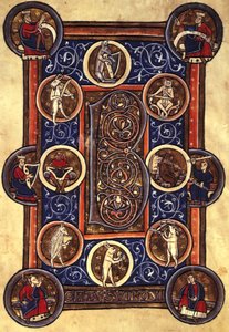 Lansdowne 420 fol.12v Psalmi I asutulla alkukirjaimella "B" (vellum) tekijältä School English