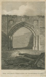 Lichfield - Ancient West Gate of The Close: kaiverrus, nd [c 1805] (tulostus) tekijältä School English