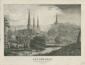 Lichfield - Luoteisnäkymä: litografia ja [?1800-luku] (painettu) tekijältä School English