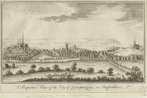 Lichfield - Lounaisnäkymä: kaiverrus, nd [1771] (painettu) (printti) tekijältä School English