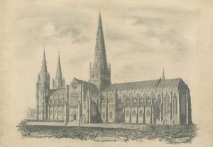 Lichfieldin katedraali - Kaakkoisnäkymä: kaiverrus ja [?1800-luku] (tulostus) tekijältä School English