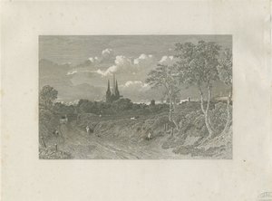 Lichfield Cathedral - West View (kaukainen): kaiverrus ja [?1700-luku] (painettu) tekijältä School English