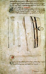 Ms Hunter 112 f.44v John Ardernen teoksesta Speculum Phlebotomiae, n. 1349-1450 (kynä ja muste tarranauhalla) tekijältä School English