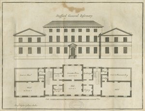 Stafford - County General Infirmary: kynäpiirros, nd [1700-luvun lopulla] (piirustus) tekijältä School English