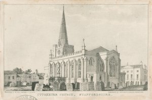 Uttoxeterin kirkko [Uusi]: litografia, nd [c 1839] (painettu) tekijältä School English