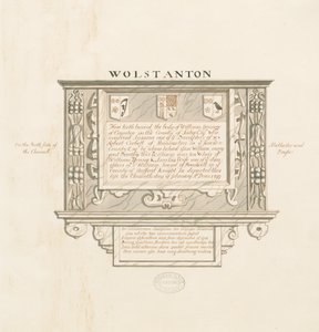 Wolstantonin kirkko - Cayntonin William Yongen seinämonumentti: kynä- ja pesupiirustus, nd [?1800-luku] (piirustus) tekijältä School English