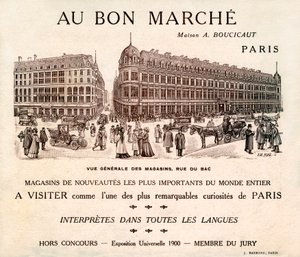 Au Bon Marche -ravintolan mainos Rue du Badilla, Pariisi (painettu). tekijältä School French
