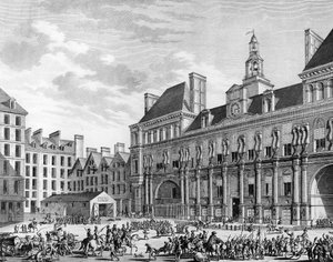 Konventin joukkojen hyökkäys yhteistaloon (raatihuoneeseen) 29. heinäkuuta 1794 Pariisissa. Pariisi, Vallankumouksen historian instituutin kirjasto tekijältä School French