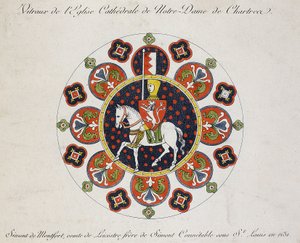 Piirustus ruusuikkunasta Chartresissa: Simon de Montfort (värilitho) tekijältä School French