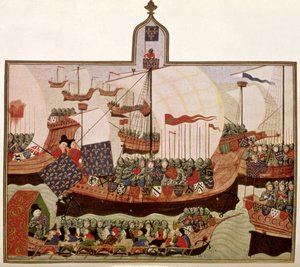 Harley 4379 f.60v Bourbonin herttuan retkikunta Barbaryyn, jonka Jean Froissart (n. 1333-1404) teloitti Pariisissa ranskalaiselle historioitsijalle Philip de Comminesille (1445-1509) (faksimile) tekijältä School French