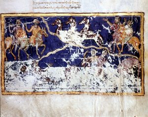 Ilmestyksen esitys "" Catena Jobissa"", kreikkalainen käsikirjoitus 10. vuosisadan alusta. Bibl. Marciana Venetsiasta.