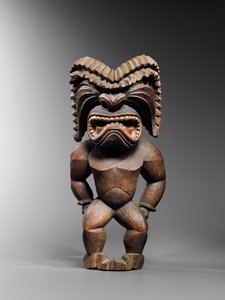 Havaijilainen kona-tyylinen hahmo, joka edustaa sodan jumalaa, ku ka ’ili moku, n. 1780-1820 (puuta) tekijältä School Hawaiian