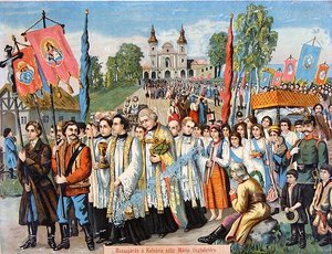 Pyhiinvaellus Neitsyt Marian kunniaksi (väri litho)